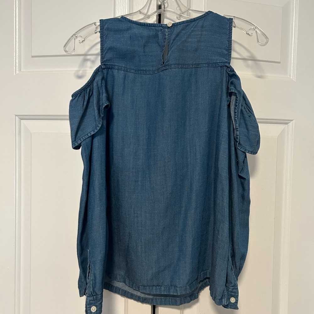 LOFT Denim Blue Ruffle Blouse - Picture 5 of 5